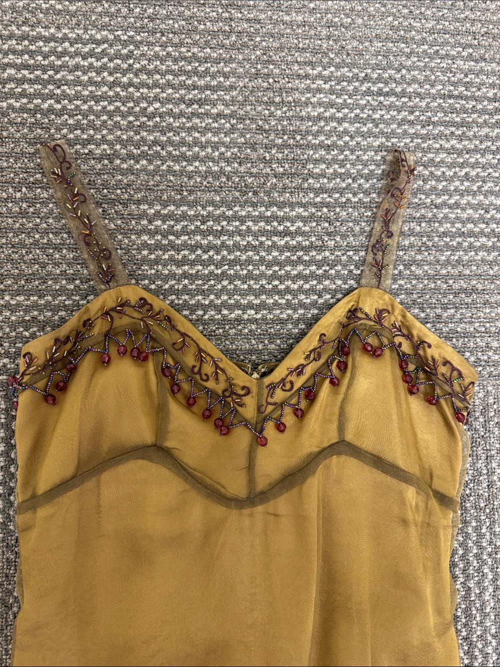 Vintage Sue Wong Rare Y2K Gold Beaded Embroidered Slip Mini Dress, size 4 - Picture 2 of 7